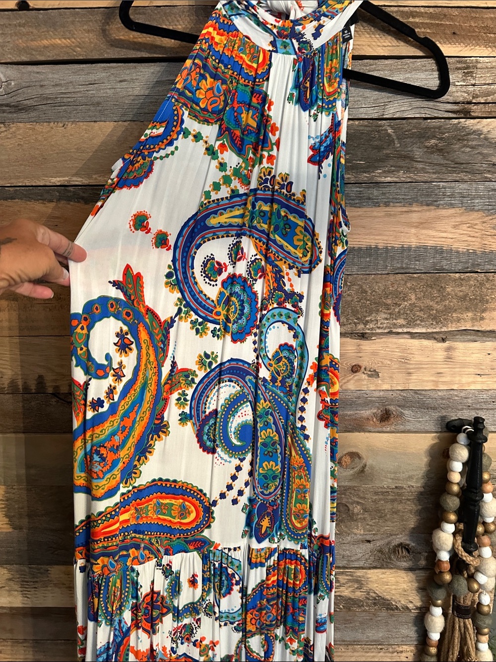 White Paisley Maxi Skirt with Blue and Orange Accents